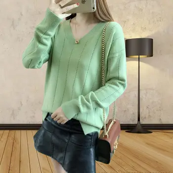 2020 ежедневни кука кухи V-образно деколте за жени вязаный шик кратък пуловер мода нова колекция пролет есен от топъл пуловер Sueter елегантен MujerH236
