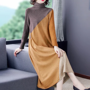 2020 есен 3XL плюс размер вязаный пуловер макси рокля елегантни стари дамски рокли зима ежедневни поло Bodycon вълнен пуловер