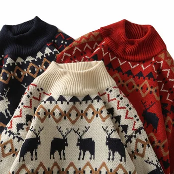 2020 Есен Зима Коледа пуловер, мъжки ежедневни Коледа пуловер За-образно деколте Slim Fit плетене мъжки пуловер и пуловери мъжки XXL