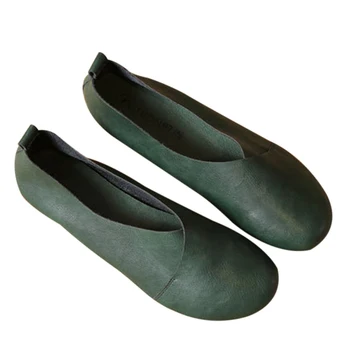 2020 естествена кожа плоски обувки Дамски ръчно зашити кожени мокасини воловья кожата гъвкава Пролетно Ежедневни обувки Дамски апартамент Дамски обувки