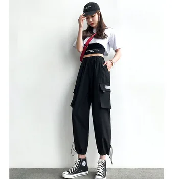 2020 жени спортен костюм 2 бр. Набор от хип-хоп crop топ мода панталони женски всекидневният Спорт Harajuku стил от две части, костюм Дамски блузи