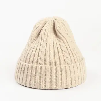 2020 зимата на топло обрат вълнени шапки за жени Женски унисекс шапки вязаная шапчица ски мека еластична мешковатая Капачка капачка с жените