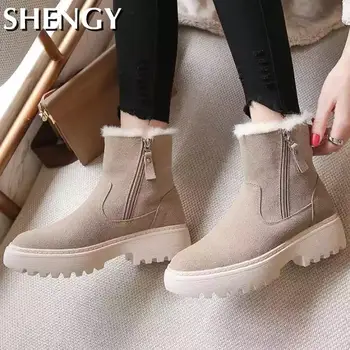 2020 зимни дамски обувки на топло кожа дамски зимни ботуши Platfrom ботильоны слипоны с цип Дамски обувки обувки