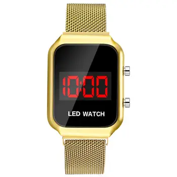 2020 луксозни златни led цифров часовник мъжка мода правоъгълник часовници магнитна Тока от неръждаема стомана телени мрежи група електронни часовници
