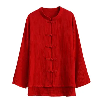 2020 лятна модна блуза Autunm дамска риза с дълъг ръкав ежедневни памук спално бельо, блузи, плюс размера на винтидж риза с висока яка 7XL 8XL