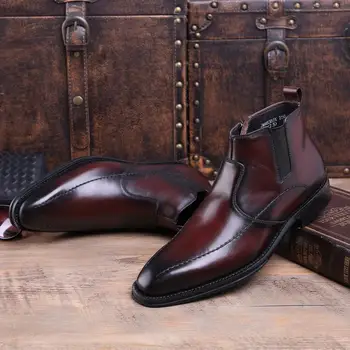 2020 Марка Мода Черен Goodyear Мъжки Обувки Сватбена Рокля Обувки Мъжки Ботильоны Ботуши От Естествена Кожа, Мъжки Обувки Бизнес