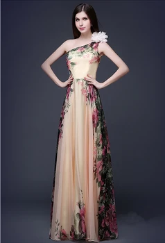2020 мода елегантен винтажное рокля с дължина до пода с едно рамо с цветна принтом Рокля шифон дълги плисирани рокли Безплатна доставка
