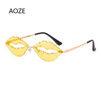 2020 мода уникален дизайн без рамки устните слънчеви очила Жени ретро лещи очила мъжете овални кухи слънчеви очила люнета de soleil femme