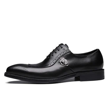 2020 Мъжки Оксфорд Обувки Wingtip Естествена Кожа Луксозни Мъжки Модел Обувки С Дантела, Черна Сватба Парти Офис Официални Обувки Размер 39-46