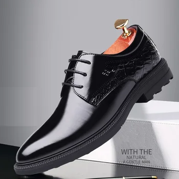 2020 нов бизнес стил Мъжки обувки на дантела-мъжки модни обувки, мъжки Ежедневни обувки класическа брандираната обзаведен луксозен Мъжки обувки Leahter
