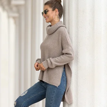 2020 нов стил за есенно-зимния женски трикотаж преди къса и дълга отзад водолазкой тесен пуловер пуловер