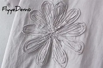 2020 Нова мода лято Марка Tee жени върховете на най-високо качество памук бельо 3D бродерия на цвете с къс ръкав Дамски тениска K002