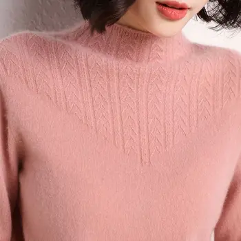 2020 Нова половината turtlenecks пуловер мек пуловер дамски Есен-Зима свободен вълнен пуловер корейски пуловер женски топла жилетка розов