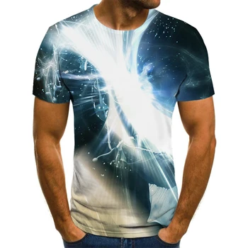 2020 новата модерна мъжка тениска-красивото звездно небе цветни геометрични 3D печатни къси ръкави лятна риза, с кръгло деколте мода