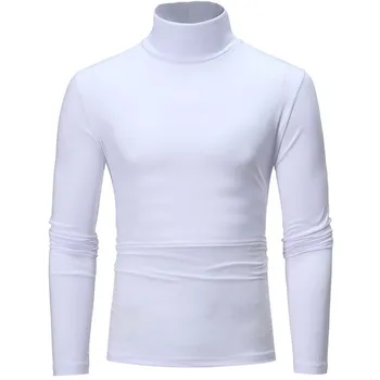2020 нови мъжки обикновена тениска с високо воротом мъжки Slim Fit тениски с дълъг ръкав черно бели, мъжки тениски, блузи M-3XL