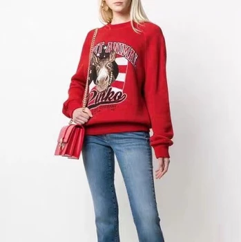 2020 пролет нов O шия с дълъг ръкав сладък картун Заек pattern момиче ежедневни пуловер
