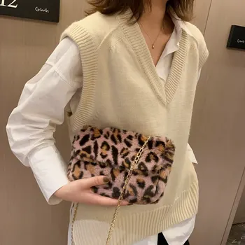 2020 пухкави дамски чанта small Fashion Leopard-Print Crossbody Чанта Women Plush Soft Casual Shoulder Messenger Bag чанта женск