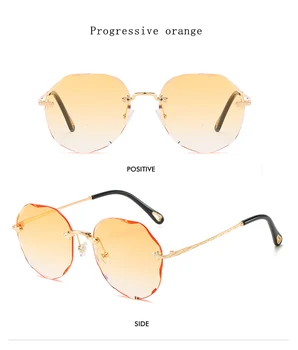 2020 слънчеви очила без рамки жените марка дизайнерски слънчеви очила градиентные нюанси на режещи лещи дами без рамки метални очила с UV400