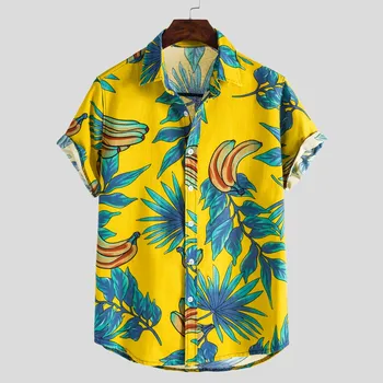 2020 хавайска риза за мъже от чист памук и лен с къс ръкав ежедневни печатни риза тениска свободни големи размери мъжки плажни цветни ризи