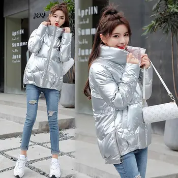 2020 яке дамски зимна мода топъл дебел твърди кратък стил памучен хастар паркове палто Сребърна яка стойка плюс размер S-3XL