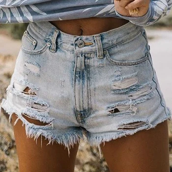 2021 градинска Висока талия жените дупка дънкови къси панталони летни ежедневни дамски свободни плюс размер 2XL модни дънки панталони