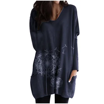 2021 дамска блуза мода ежедневни универсална печатна многоцветен Имат блуза с кръгло деколте Vetement Femme