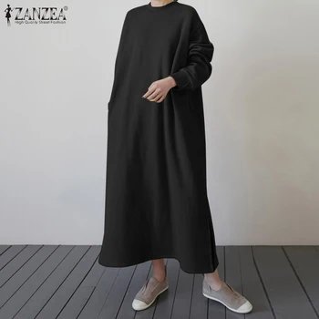 2021 есен твърди hoody рокля ZANZEA жени с дълъг ръкав Vestidos ежедневни дълъг сарафан женски халат кафтан пуловер плюс размер