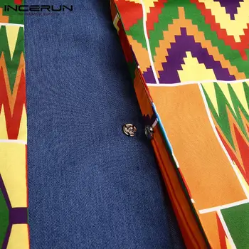 2021 етнически стил на мъжете риза печат мозайка на улицата с дълъг ръкав бутон ежедневни Dashiki африкански ризи мода Camisas INCERUN