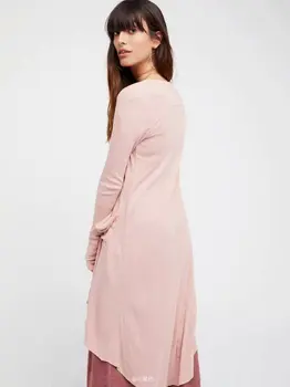 2021 жените Нов плътен цвят възли модни жилетки однобортный причинно-следствена дълги пуловери нередовни свободни памучни жилетки
