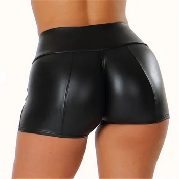 2021 изкуствена кожа висока талия шорти дамски секси жени в къси панталони тънък случайни ластични шорти плюс размер топли панталони