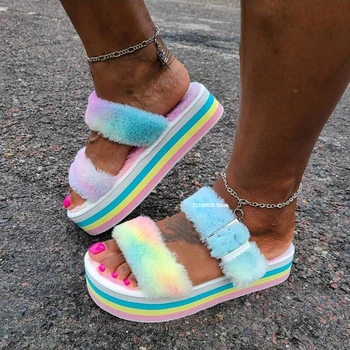 2021 лято нова жена сандали отворени пръсти чехли мода плюшени открит Дамски обувки обтегач плюс-Размер 43