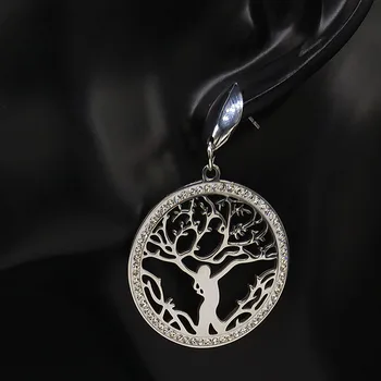 2021 мода двойка Дървото на Живота Crystal от неръждаема стомана, обеци за жени сребърен цвят обеци, бижута pendiente E612753