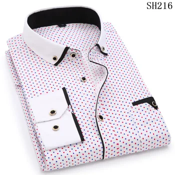 2021 мъжка мода ежедневно с дълги ръкави печатна риза Slim Fit мъжки Социален бизнес Обличам риза на марката за мъжки облекла са меки и удобни