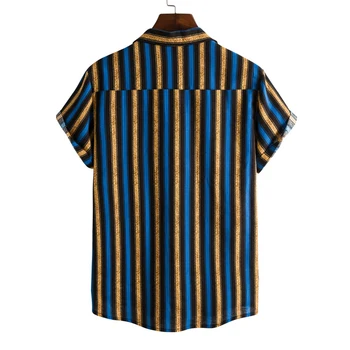 2021 Мъжки Модни Раирана Риза Ежедневно С Къс Ръкав На Ревера Копчета Удобен Топ За Пазаруване Ежедневни Облекла