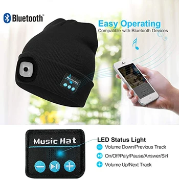 2021 нов Bluetooth 5.0 LED Hat вградени стерео говорители и микрофон USB акумулаторна светодиодна подсветка вязаная шапчица за спорт и отдих на открито