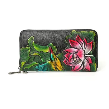 2021 нов портфейл от естествена кожа женски дълъг женски чантата си и портмонета луксозна марка клатч чантата си на цветя портфейл от естествена кожа, парична чанта
