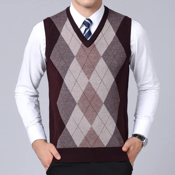 2021 нова модна марка Пуловер за мъжете пуловери каре Slim Fit скок трикотаж жилетка есен корейски стил ежедневно мъжко облекло