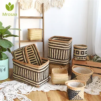 2021NEW Африка елемент бамбукови кошници за съхранение на ръчно изработени декоративни цветя етнически хардуер кофа за съхранение на играчки притежателя организатор