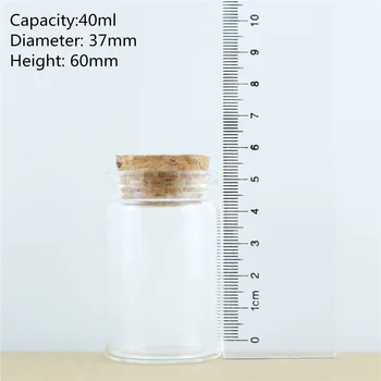 24 бр. / лот 37 * 60 мм 40 мл мини стъклени бутилки за съхранение на Буркан за подправки корк пикантни Bollte контейнери малки буркани, флакони с корк корк