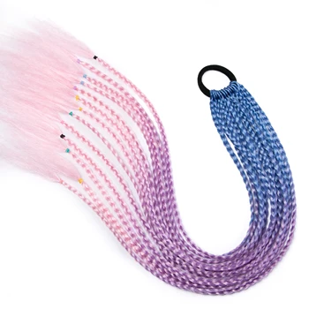 24-инчов опашка перука с ластик за коса пръстен перука плетене на една кука spit синтетични косми опашка косата розово,Rainbow