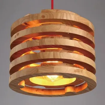 26 cm цялата многопластова резба Северна Европа дървена лампа Реколта Ресторант Кафе от масивно дърво висящи лампи с Blub безплатно