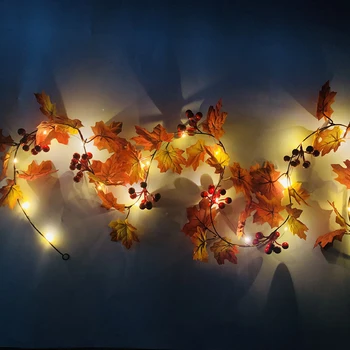 2m LED Light изкуствена Есен есен, Кленови листа венец подвесное растение Деня на Благодарността врата, прозорец за камина Home Party Decor