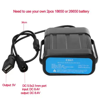 2X 2X 18650 26650 8.4 V Rechargeable Battery Case Pack Waterproof House Battery Cover Storage Box with DC/USB Charger for Bike