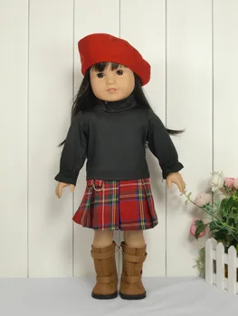 3 бр. / компл. 1 Hat+1 риза +1 Рокля Шотландия обличам костюм за 18 инча американската момиче кукла 45 см кукла аксесоари