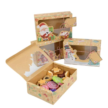 3 бр./опаковане. крафт-хартия коледни кутии бисквити с въже и биркой Коледа, Нова година, сувенири, кутии за бонбони, бисквити Бисквити лекува
