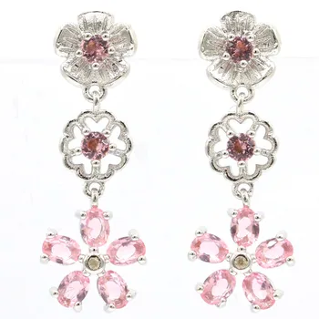 31x11mm цветя форма е създадена розово Морганит за сестра ежедневни облекла сребърни обеци на едро спад доставка