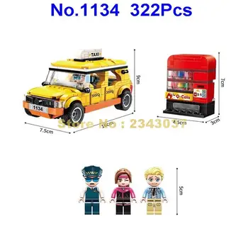 322pcs смешно градски streetview автомобил жълто обиколка такси просвети градивен елемент играчка