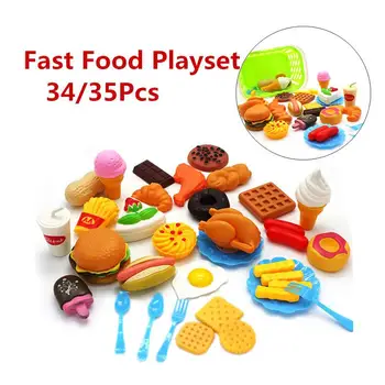 34шт детска кухня играчки за рязане на плодове, зеленчуци, пластмасови напитки храни комплект Кат се преструвам играе ранното образование играчка за деца