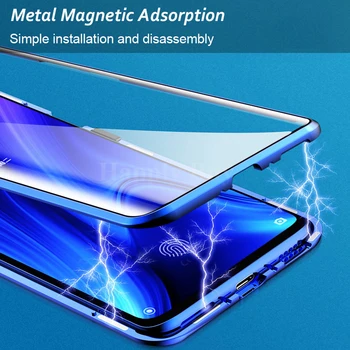 360 Пълно Покритие Магнитна Адсорбция На Метални Флип Телефон Калъф За Samsung Galaxy A7 2018 Двойна Стъклена Coquet SamsungA7 GalaxyA7 Fundas