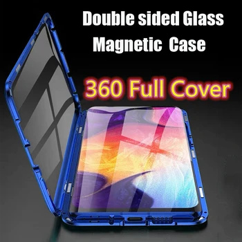 360 пълно покритие на метална броня магнитна адсорбция калъф за телефон Oppo A91 Cases двойно закалено стъкло на Корпуса Oppo A91 Fundas Shell
